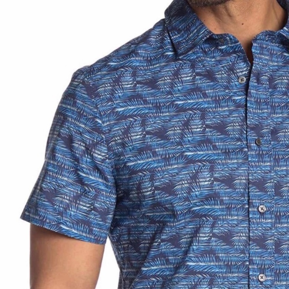 ๐ Slate & Stone Bates Blue Stripe Leaves Shirt - Picture 5 of 10